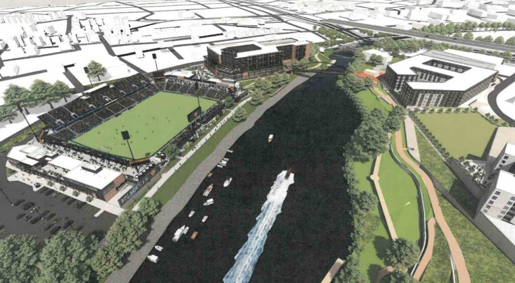 The layout of planned development on both sides of the river.