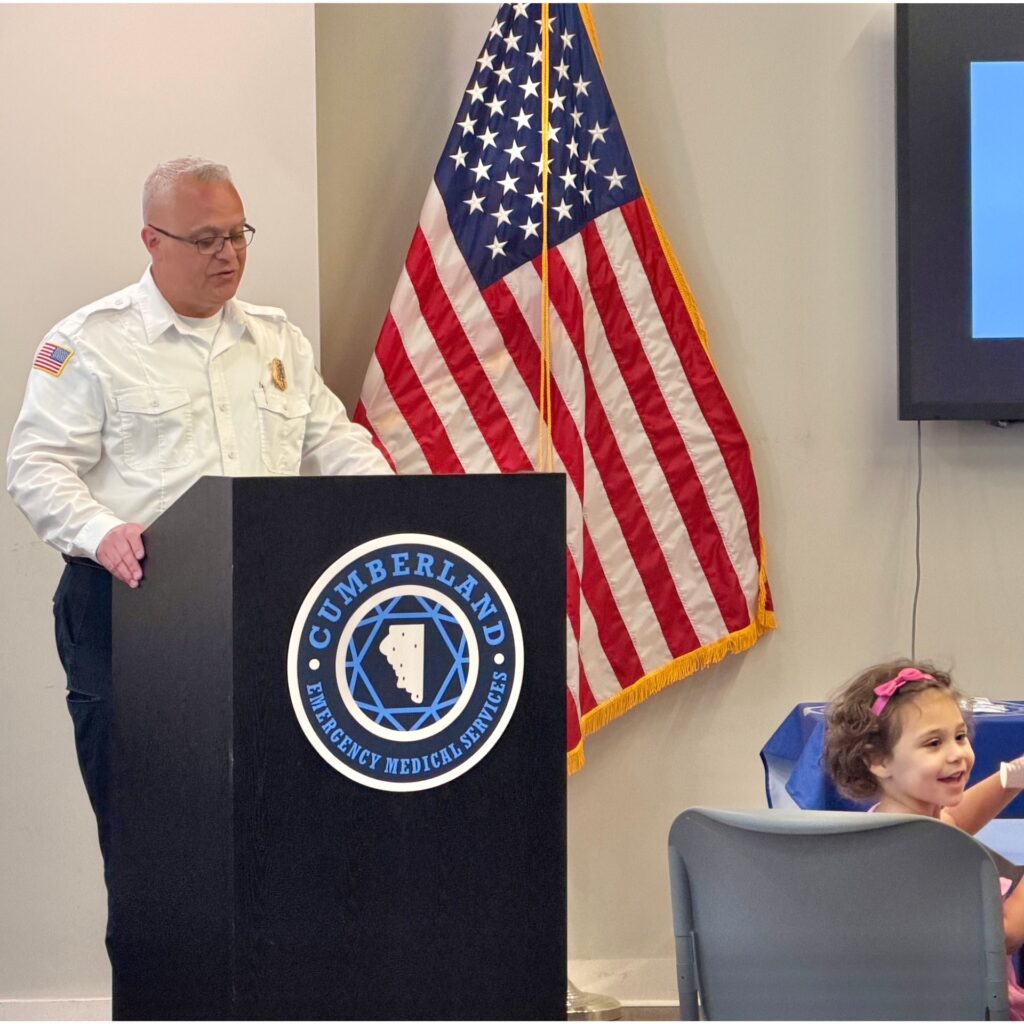 EMS CHief Scott Dessert speaks at the event.