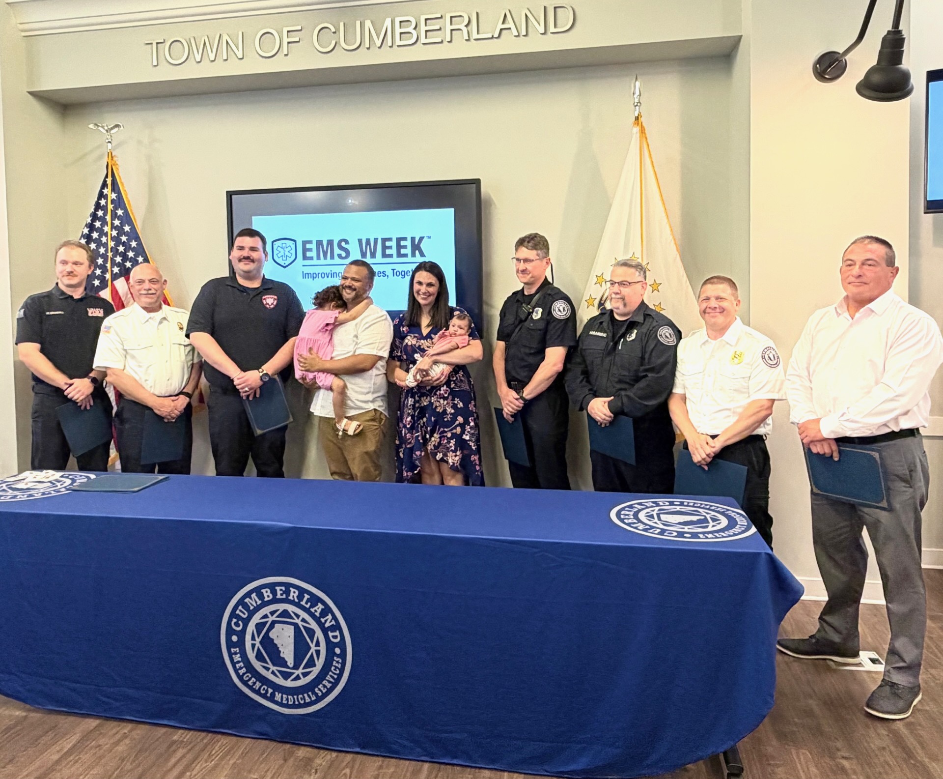 Local responders with the family they helped.
