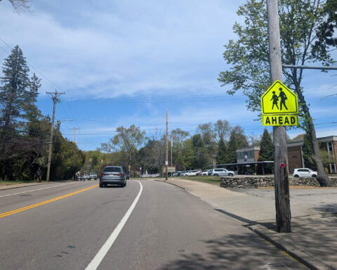 A new sign installed near Savoie Elementary School in Woonsocket.