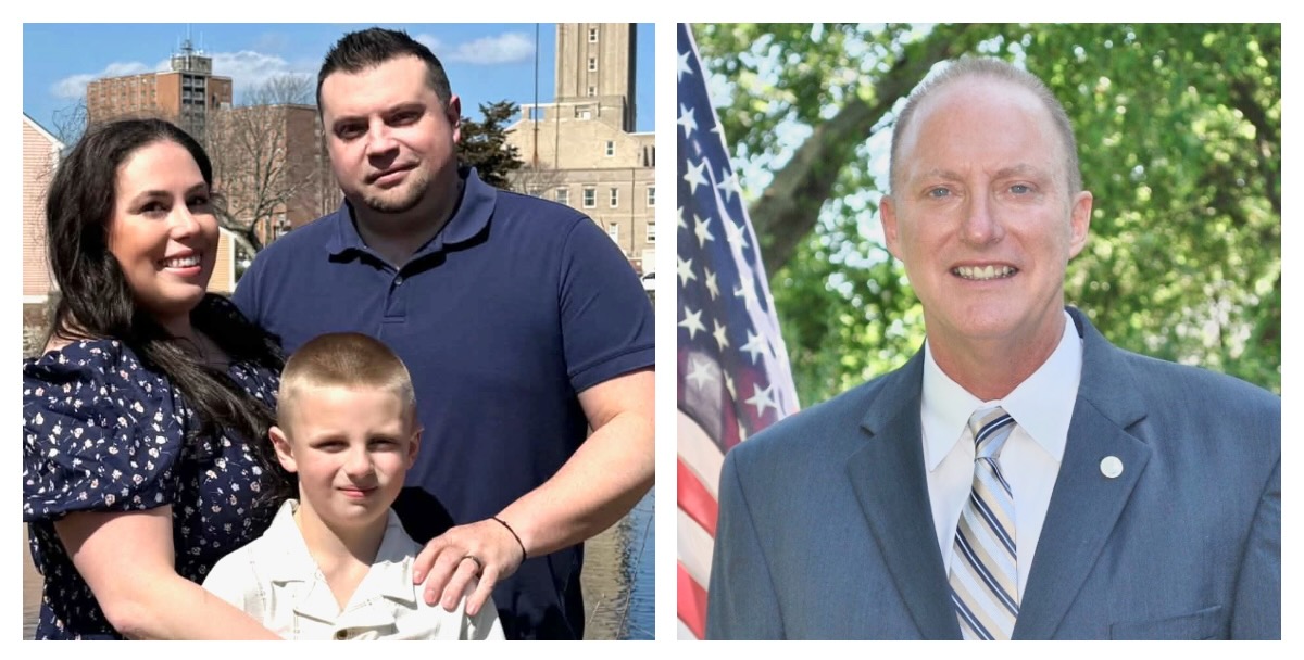 Tyler McFeeters and family, left, and David Moran, right.