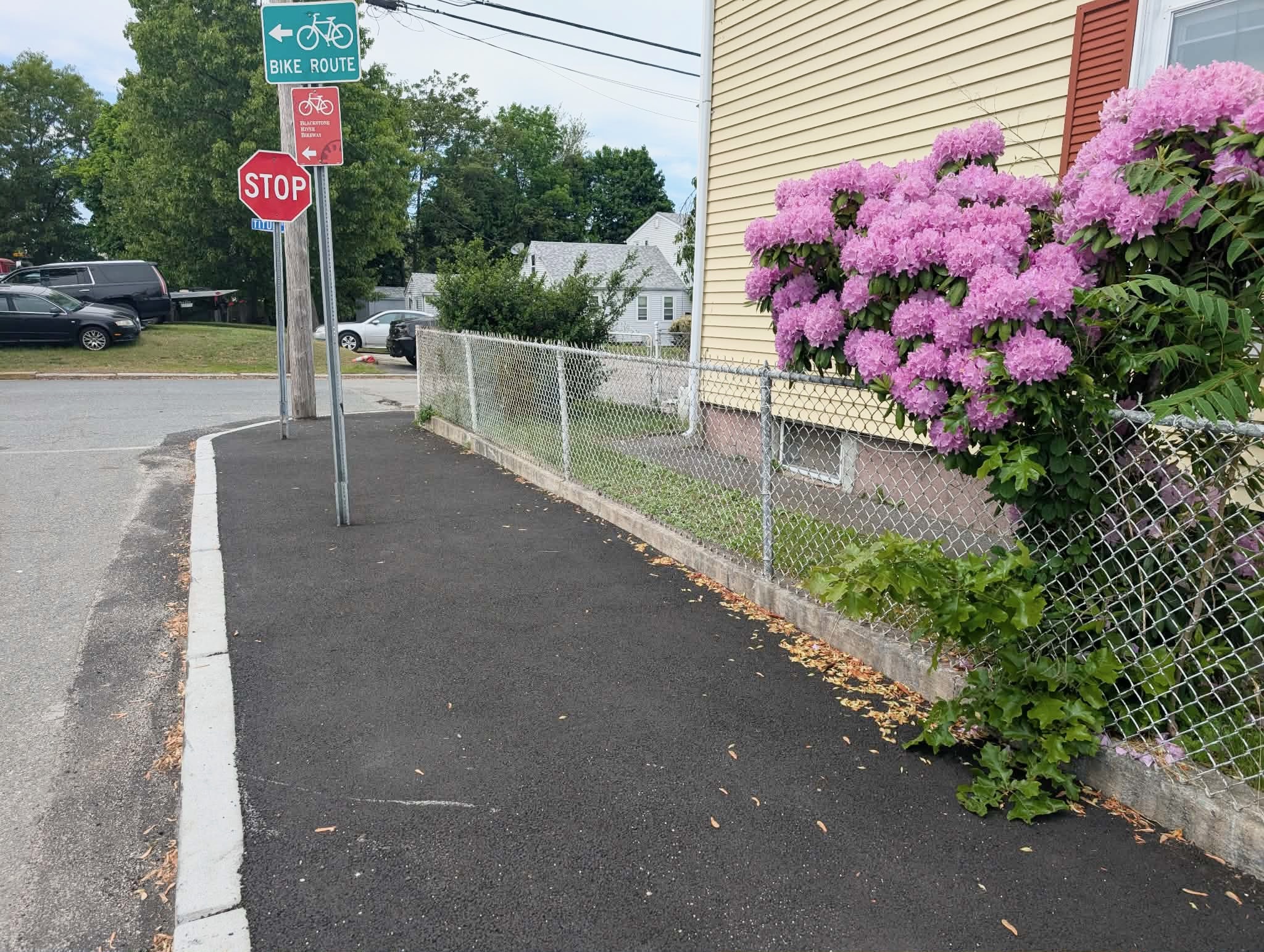 A newly repaired asphalt sidewalk on Chase Street in Cumberland. (Insider photo by Ethan Shorey)