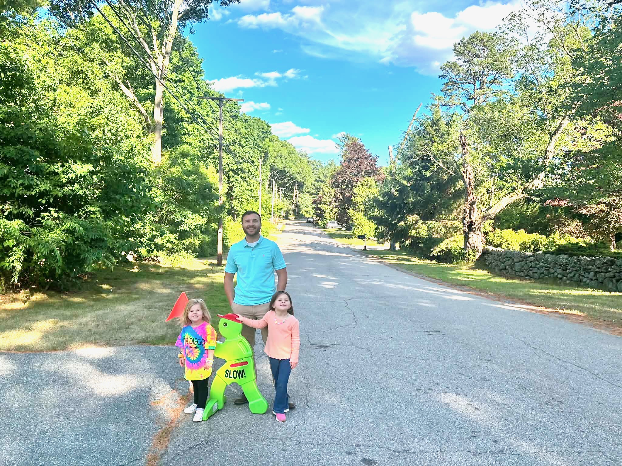John Taglione with his children on Old Great Road.