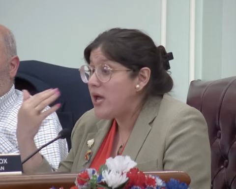 Kristina Fox advocates for speed cameras at Monday's meeting.