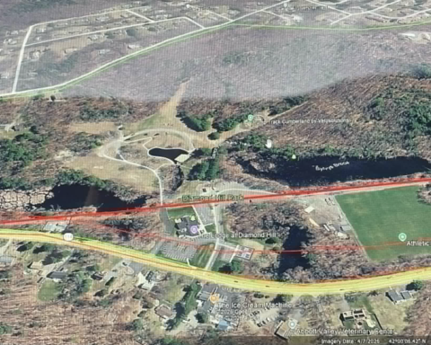 A dark line shows the pipeline's path through Diamond Hill Park.