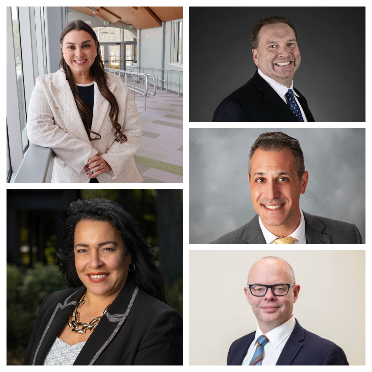 Clockwise from top left are Sandra Cano, Donald Wiseman, James Peluso, Patrick Crowley, and Yahaira “Jay” Placencia.