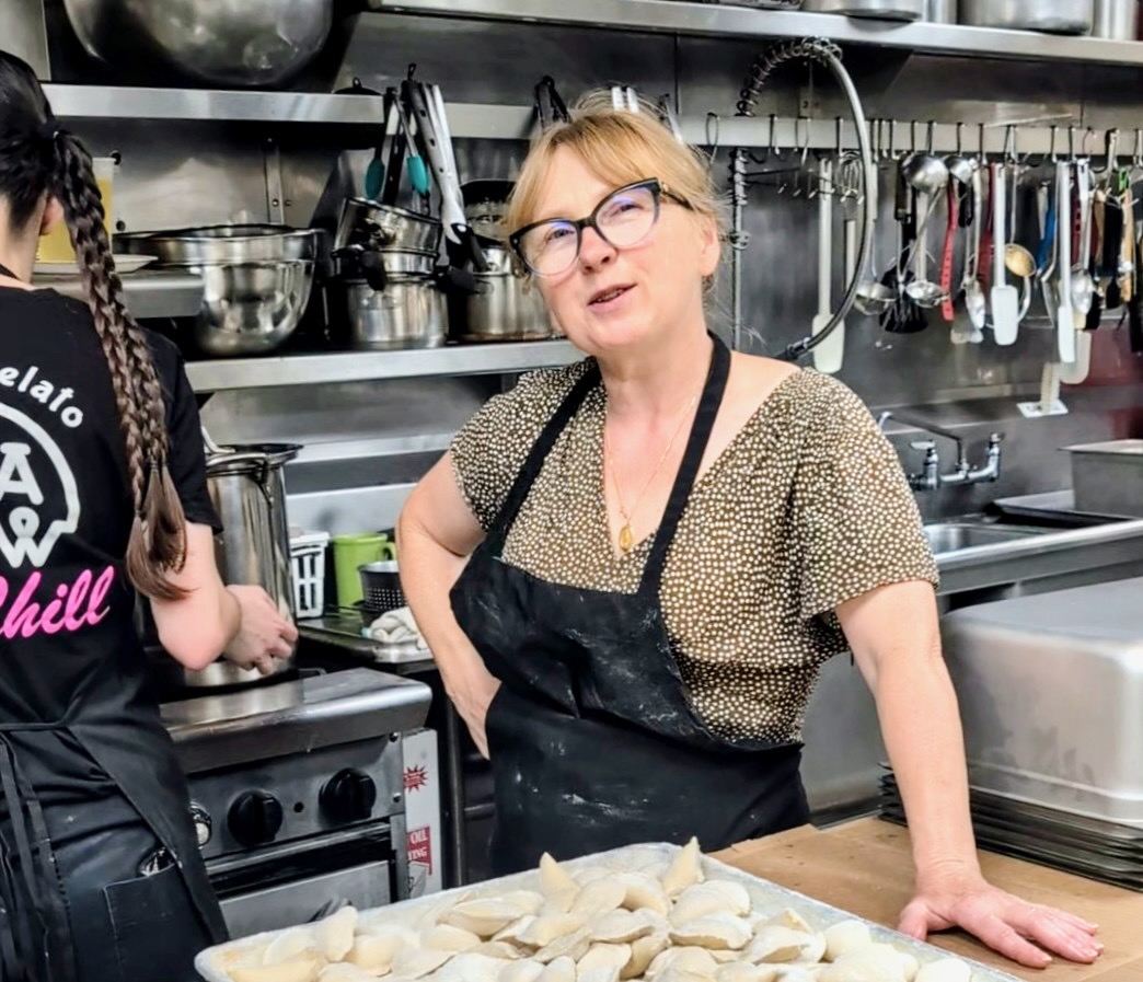 Marta Samek explains the pierogi-making process.