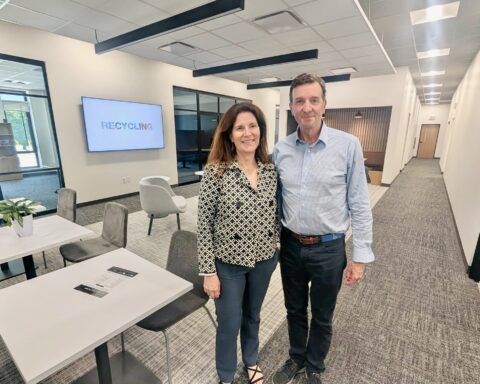 Catherine Mattson, left, and Andrew Wheeler, in W&H's newly redone interior at their Lincoln headquarters.