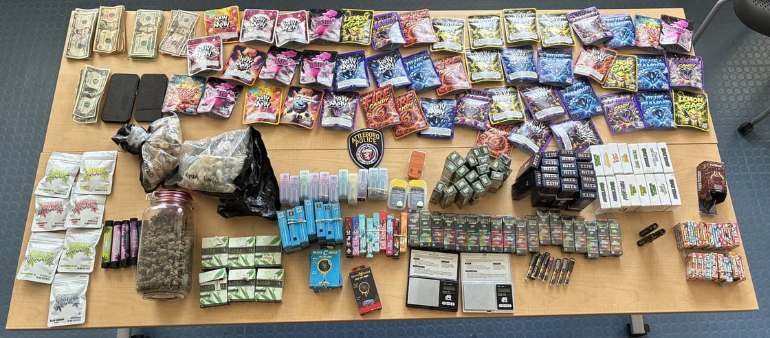 Attleboro Police seized approximately 6.2 ounces of psylocibin mushrooms, 194 THC “vape” cartridges, seven bags of marijuana gummy edibles, a jar containing 2 pounds 6.5 ounces of marijuana, more than $1,000 in cash, two cell phones, and digital scales from a city man who attempted to evade a traffic stop.