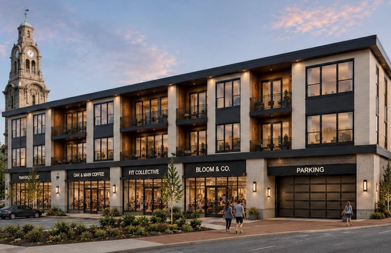 A rendering of what's proposed to replace the former Apex Tire Center, one of many parcels included in the city's request for proposals.