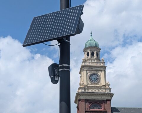 The Flock Safety camera on Broad Street at the Cumberland/Central Falls line captured images that were used in a way that has seemingly debunked the standard narrative about them. (photo by Ethan Shorey)