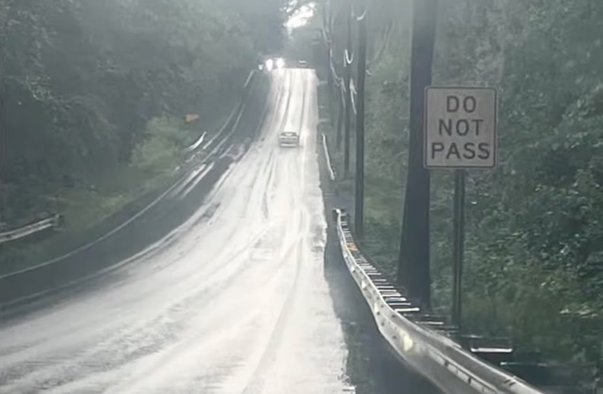 Wet roads show plenty of evidence of passing motorists on Route 7, as shown by John Beauregard in this picture.