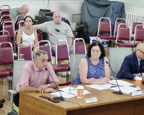 From left, Mayor Chris Beauchamp, Interim Finance Director Christine Chamberland, and City Solicitor Michael Lepizzera answer questions on Aug. 24.