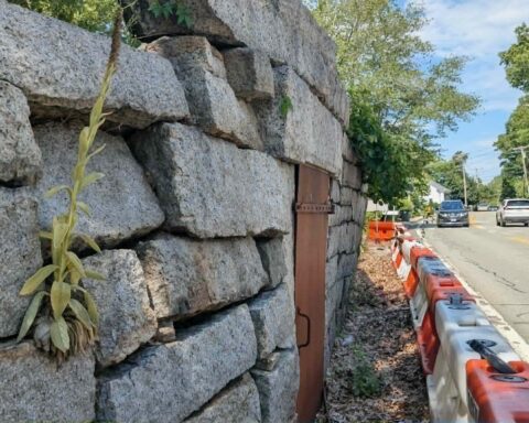 The leaning crypt wall. (photo by Ethan Shorey)