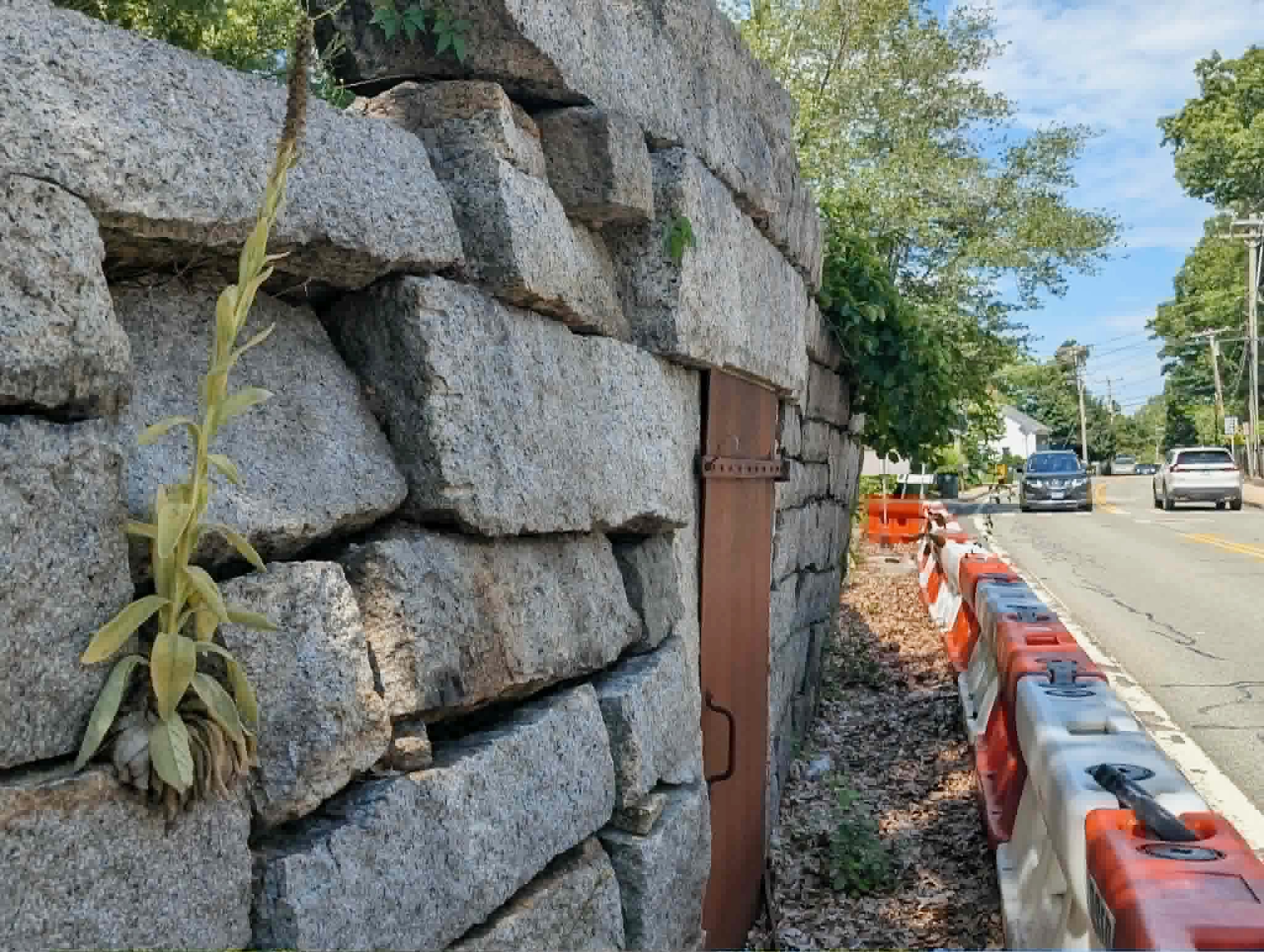 The leaning crypt wall. (photo by Ethan Shorey)