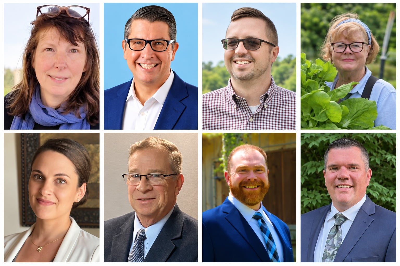 Clockwise from top left are Beth Newberry, David Punchak, Kevin Carriere, Ann Lilley, Sean Fuller, Paul Jones, Michael Plante, and Rebecca DeCristofaro.
