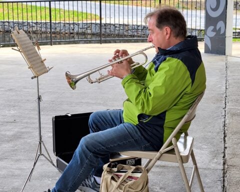 John Pellizzari plays trumpet at Diamond Hill Park.