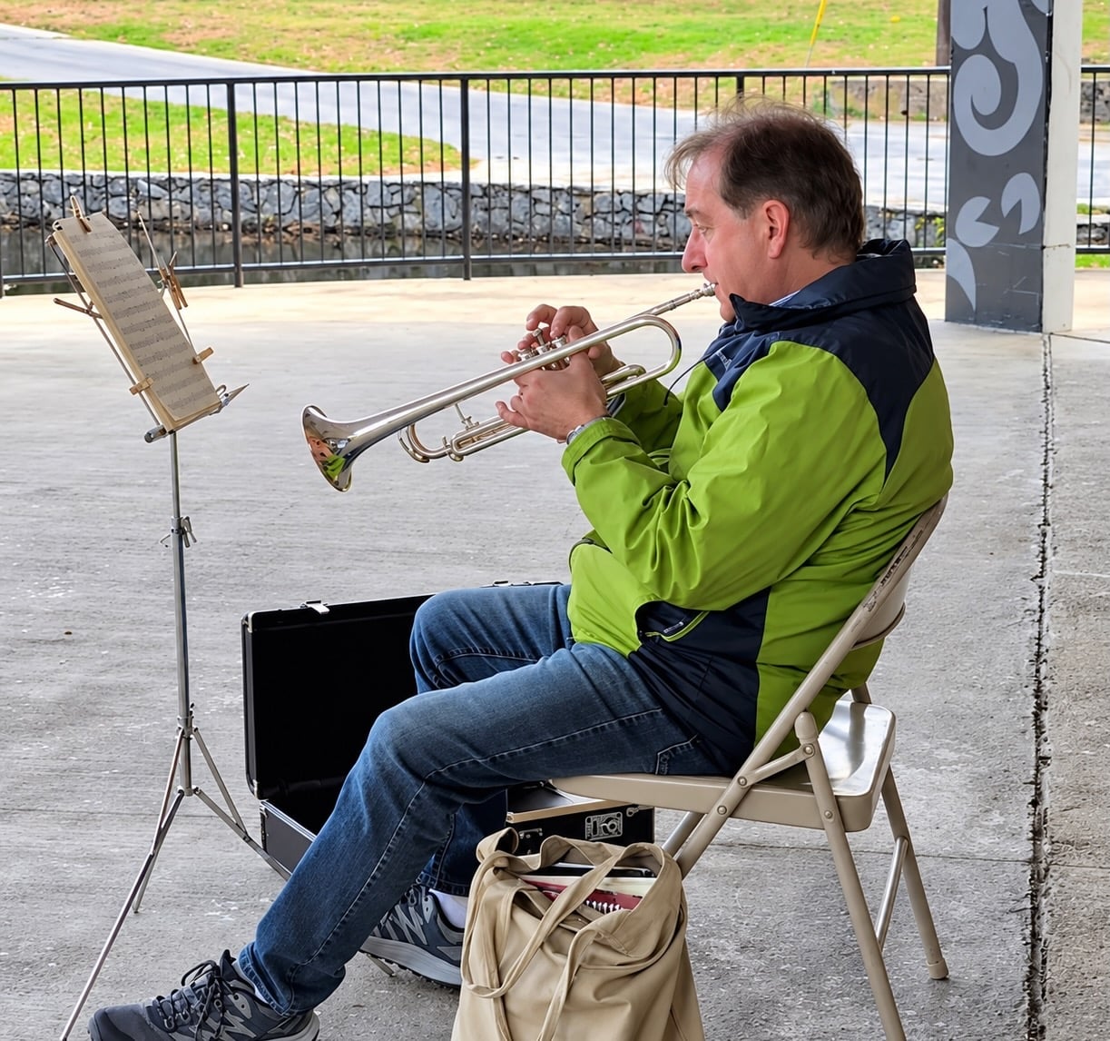 John Pellizzari plays trumpet at Diamond Hill Park.