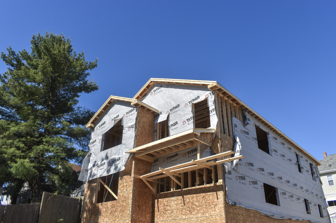 A home under construction in Providence’s Silver Lake neighborhood in May 2026. (Photo by Christopher Shea/Rhode Island Current)